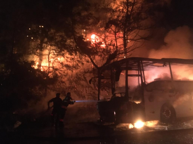 Yolcu otobüsünde başlayan yangın ormana sıçradı
